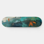 Skateboard Feuilles d'automne peinture Turquoise Rouille Or A (Horz)