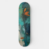 Skateboard Feuilles d'automne peinture Turquoise Rouille Or A (Recto)