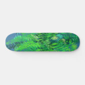 Skateboard Feuilles de fougères, design floral, verdure, bleu (Horz)