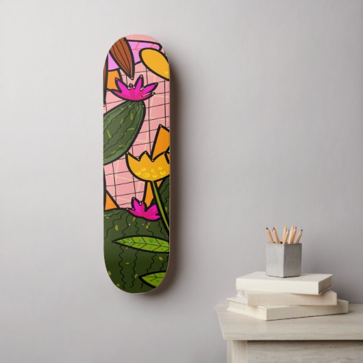 Skateboard Feuilles et fleurs tropicales abstraites (Art mural)