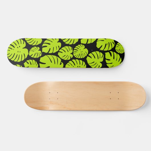 Skateboard Feuilles Monstera en Lime Vert et noir (Horz)