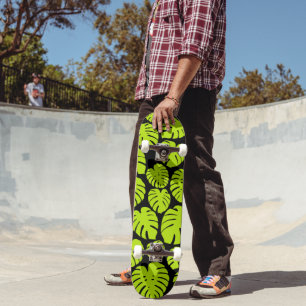 Skateboard Feuilles Monstera en Lime Vert et noir