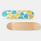 Skateboard Feuilles Monstera en Turquoise, Jaune et Blanc (Horz)