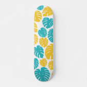 Skateboard Feuilles Monstera en Turquoise, Jaune et Blanc (Devant)