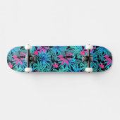 Skateboard Feuilles tropicaux bleu et rose (Horz)