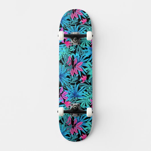 Skateboard Feuilles tropicaux bleu et rose (Recto)