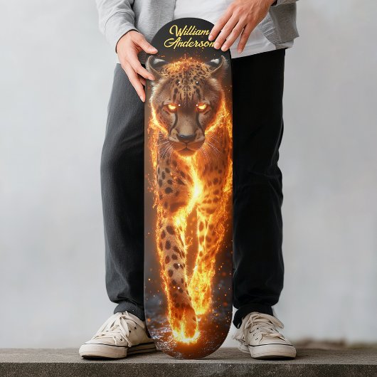 Skateboard Fiery Glowing Cheetah