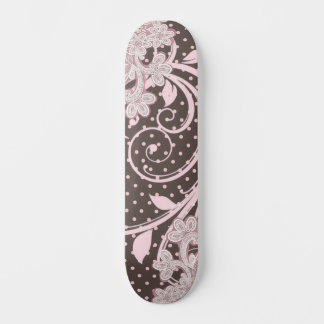 Skateboard Filigrane Floral Rose sur Tourbillons à Points