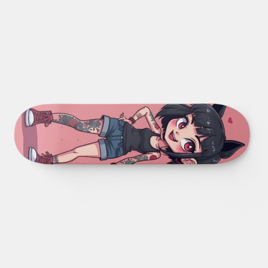 Skateboard Fille aux tatouages style cartoon (Horz)