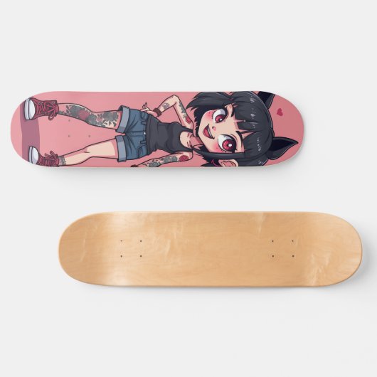 Skateboard Fille aux tatouages style cartoon (Horz)