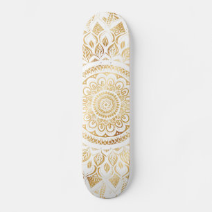 Skateboard Fille Blanc Mandala Or Floral