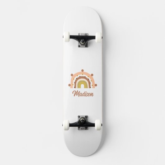 Skateboard Fille Boho Rainbow Pastel Muted Rose Personnalisé (Recto)