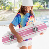 Skateboard Fille Cool Rose Blanc Grilles De Course Monogrammé