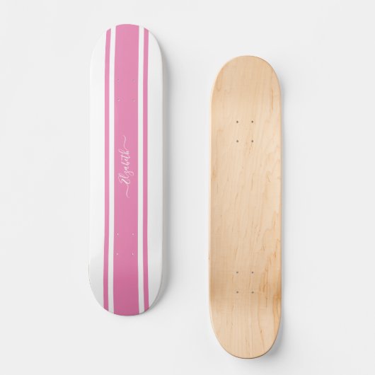 Skateboard Fille Cool Rose Blanc Grilles De Course Monogrammé (Recto)