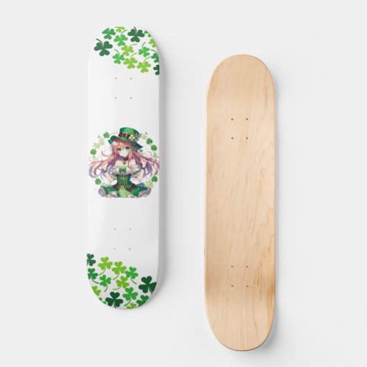 Skateboard Fille d'anime de la Saint Patrick's Day (Recto)