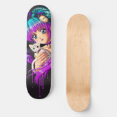 Skateboard Fille de Manga de chaton et de tresse (Recto)