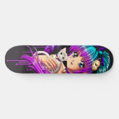 Skateboard Fille de Manga de chaton et de tresse (Horz)
