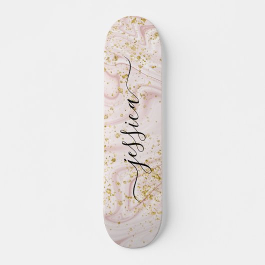 Skateboard Fille en marbre rose rousse or parties scintillant (Devant)