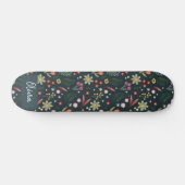 Skateboard Fille et Cool Moderne Marine Bleu Fleurs Botanique (Horz)