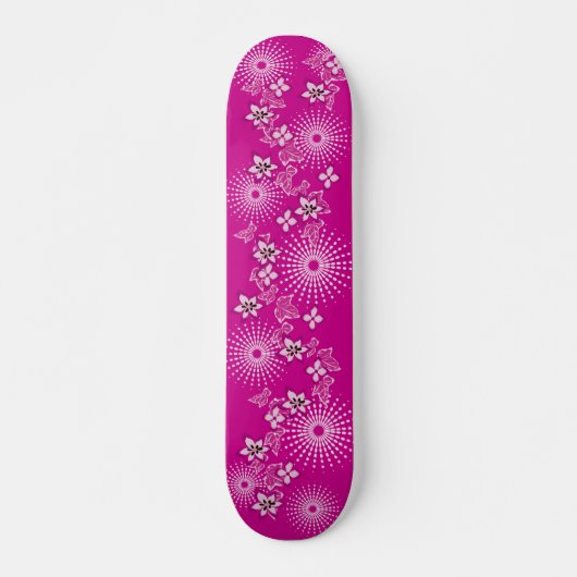 Skateboard Fille Fleurs Roses (Devant)