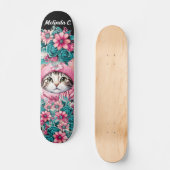 Skateboard Fille Fleurs Turquoises et roses Noël Kitten (Recto)