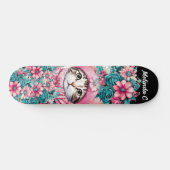 Skateboard Fille Fleurs Turquoises et roses Noël Kitten (Horz)