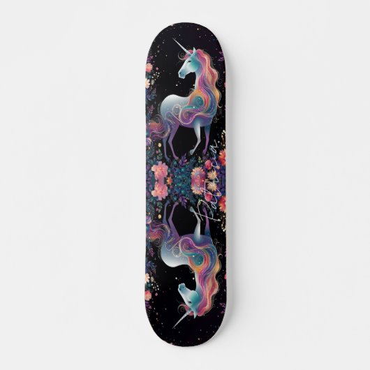 Skateboard Fille Floral Unicorn Couleurs arc-en-ciel (Devant)