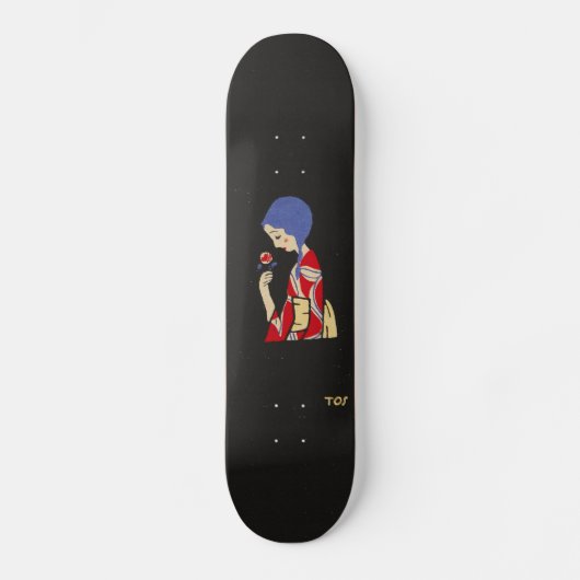 Skateboard Fille japonaise d'art de Toshio Ito avec la fleur (Recto)