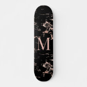 Skateboard Fille Marbre Noir Rose Or Monogramme huile (Devant)
