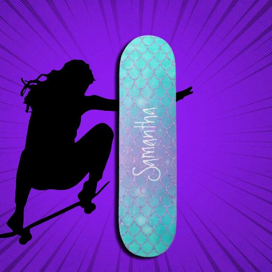 Skateboard Fille Parties scintillant personnalisée Sirène ble
