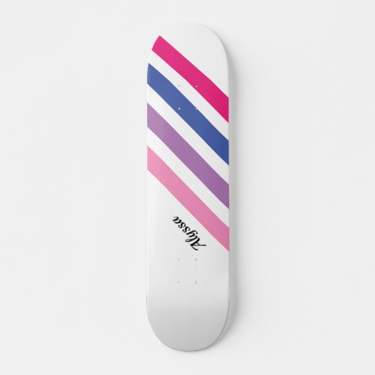 Skateboard Fille personnalisée rose rayé (Devant)