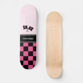 Skateboard Fille Pink and Black Checker Racing drapeaux et no (Recto)