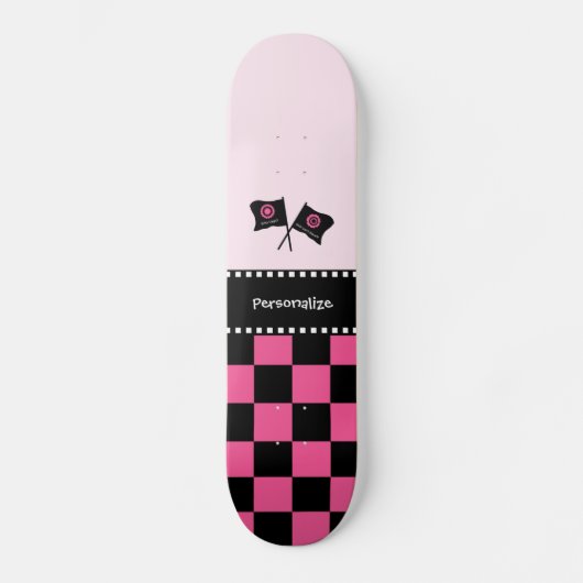 Skateboard Fille Pink and Black Checker Racing drapeaux et no (Recto)