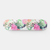 Skateboard Fille rose et blanc Fleurs Aquarelle Peinture (Horz)