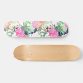 Skateboard Fille rose et blanc Fleurs Aquarelle Peinture (Horz)