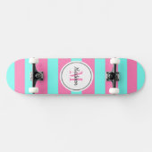 Skateboard Fille rose Turquoise rayures Monogramme Personnali (Horz)