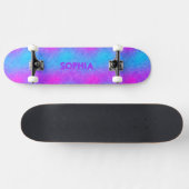 Skateboard Fille rose, violet, couleurs bleues Nom personnali (Horz)