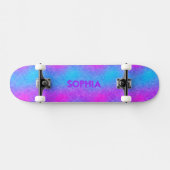 Skateboard Fille rose, violet, couleurs bleues Nom personnali (Horz)