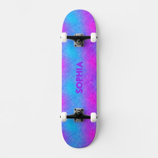 Skateboard Fille rose, violet, couleurs bleues Nom personnali (Recto)