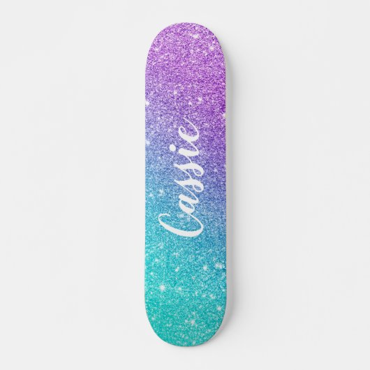 Skateboard Fille sirène violet parties scintillant chic turqu (Devant)