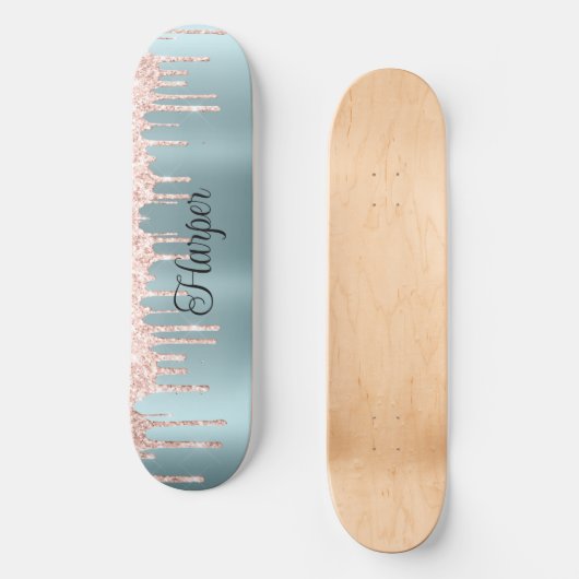 Skateboard Finition bleu vert satin avec Parties scintillant (Recto)