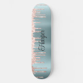 Skateboard Finition bleu vert satin avec Parties scintillant  (Recto)