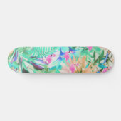 Skateboard Flamant floral rose turquoise tropical moderne (Horz)