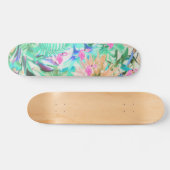 Skateboard Flamant floral rose turquoise tropical moderne (Horz)