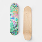 Skateboard Flamant floral rose turquoise tropical moderne (Recto)