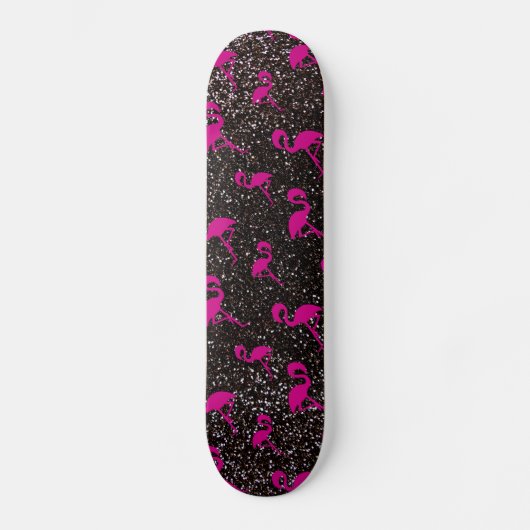 Skateboard Flamant noir de rose de parties scintillantes (Recto)
