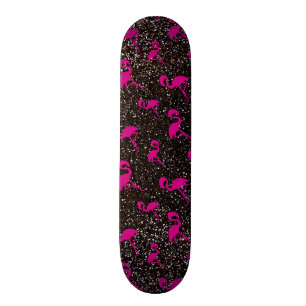Skateboard Flamant noir de rose de parties scintillantes