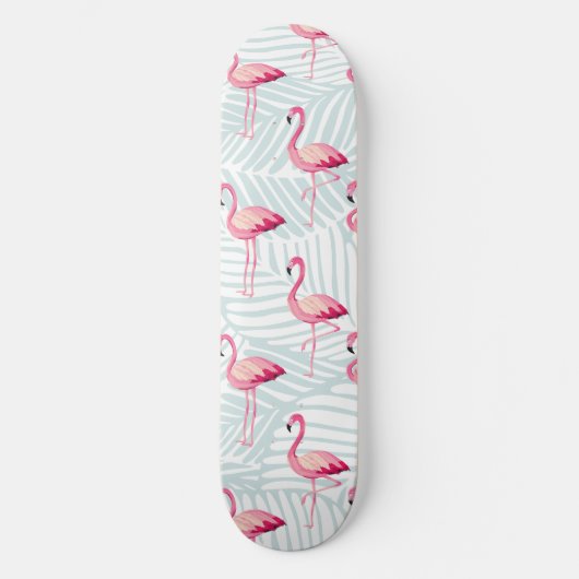Skateboard Flamant rose rose et Feuilles de palme - Cute (Recto)