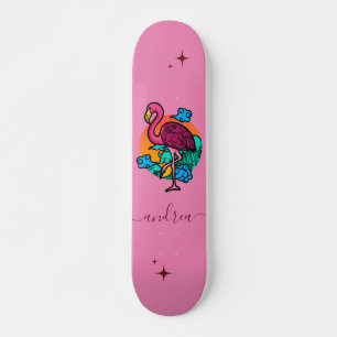 Skateboard Flamant rose rose exotique Nom étincelant d'été Tr