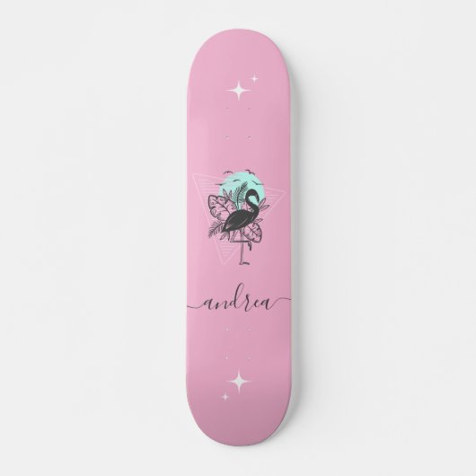 Skateboard Flamant rose rose exotique Nom étincelant d'été Tr (Devant)